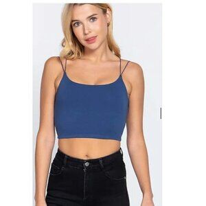 Active USA Women’s Navy Blue Stretch Activewear Knit Crop Shirt Bralette